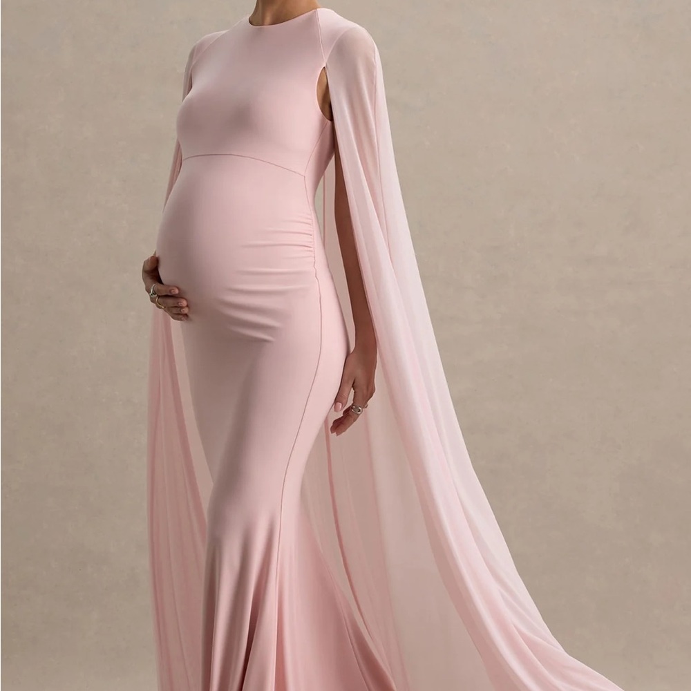 Chic Pink Maxi Maternity Dress with Cape